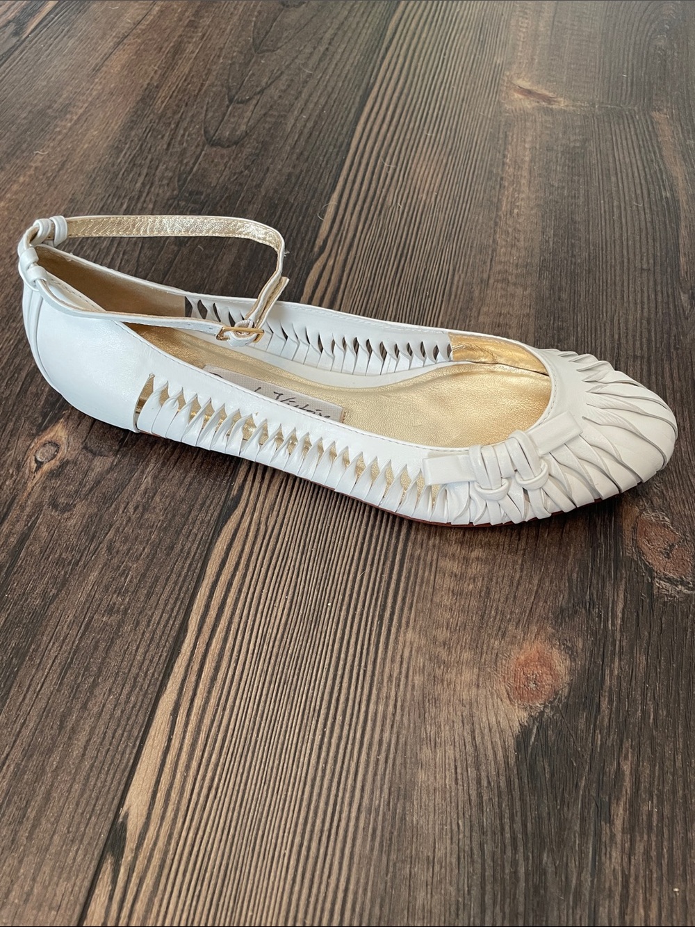 Pour La Victoire White Braided Leather Ankle-Strap Flats Size 7 - Picture 3 of 8